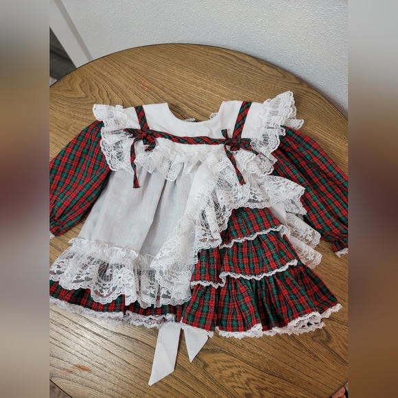 VTG Mini World Girl's Plaid Lace Circle Ruffle Pinafore Dress 3 months - Picture 3 of 7